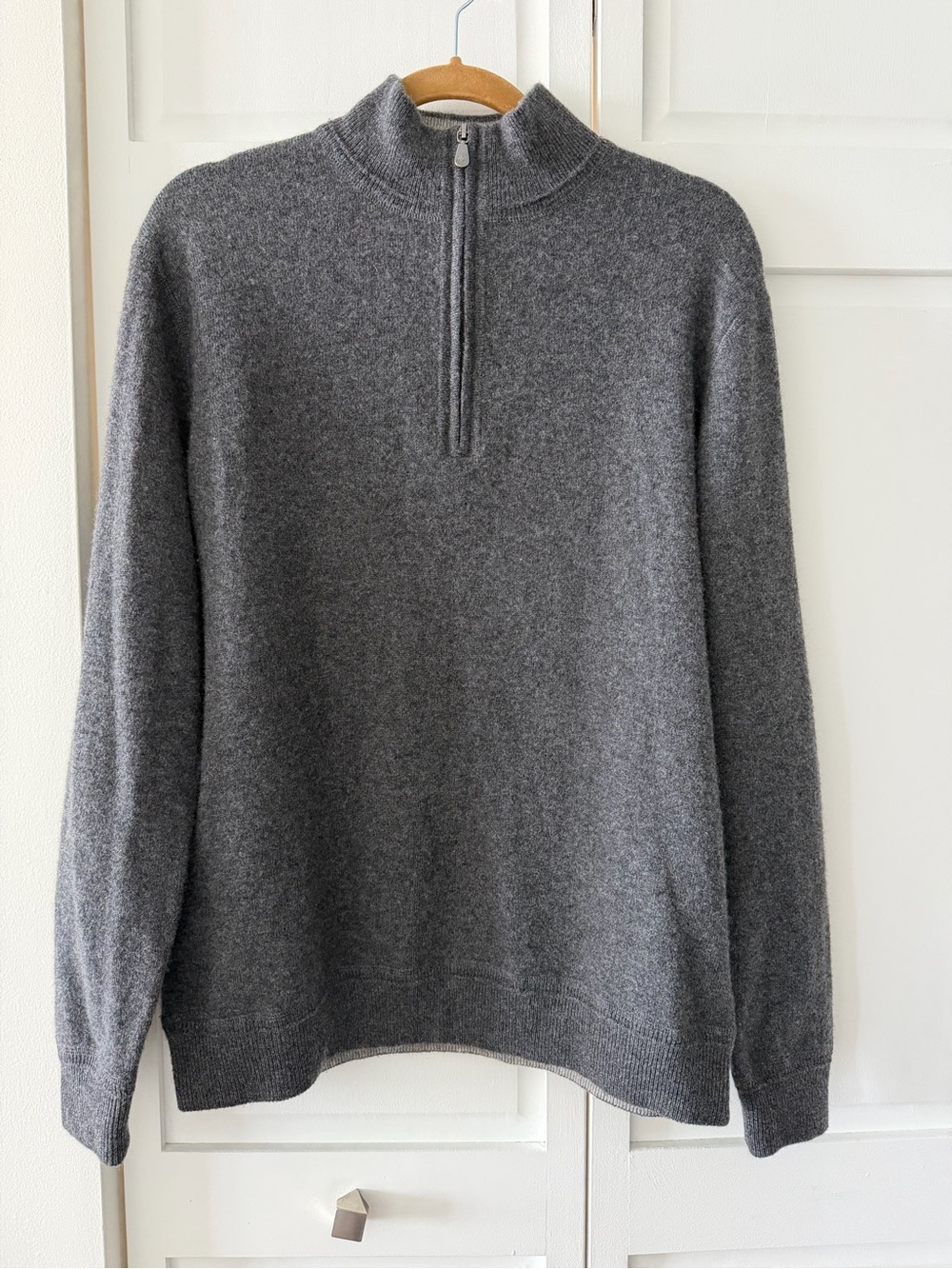 Raffi Charcoal Grey 100% Cashmere Quarter Zip Sweater Men L⁠